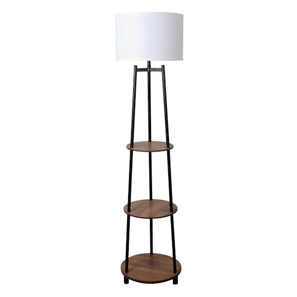 at home Wood & Metal Finish Shelf Floor Lamp with White Fabric Drum Shade 64"