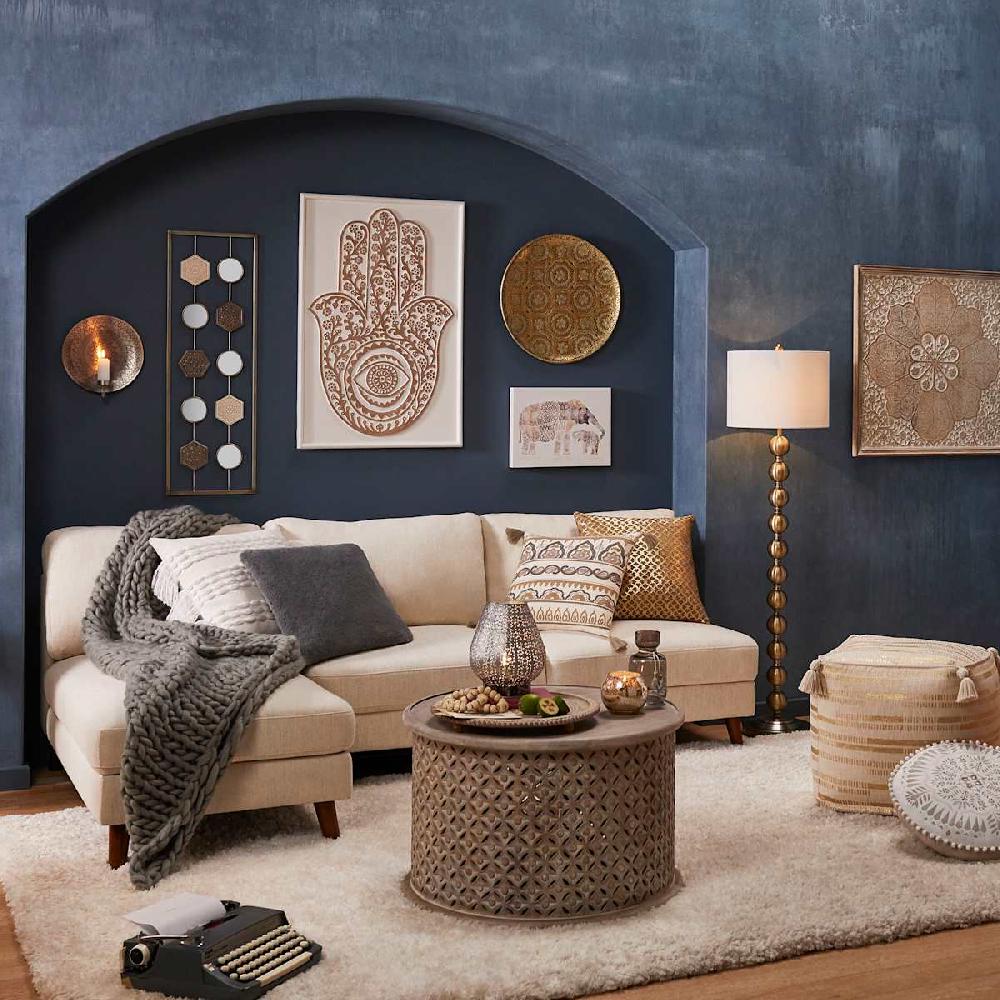 At Home Wooden Cutout Drum Coffee Table White Washed Finish