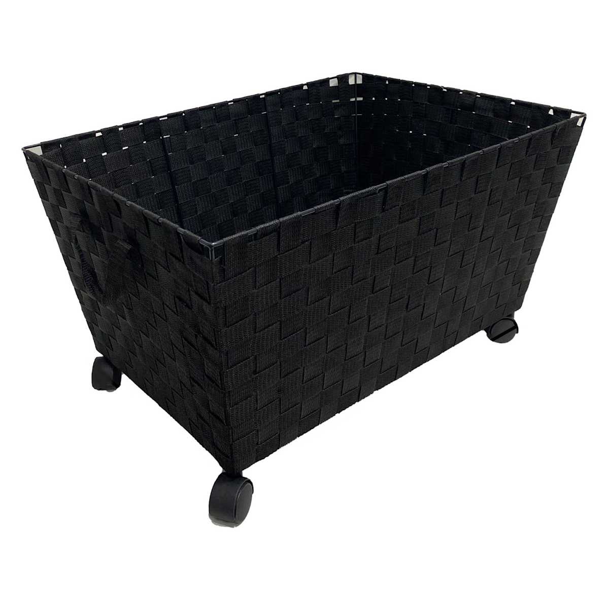 At Home Woven Band Laundry Basket With Wheels Black
