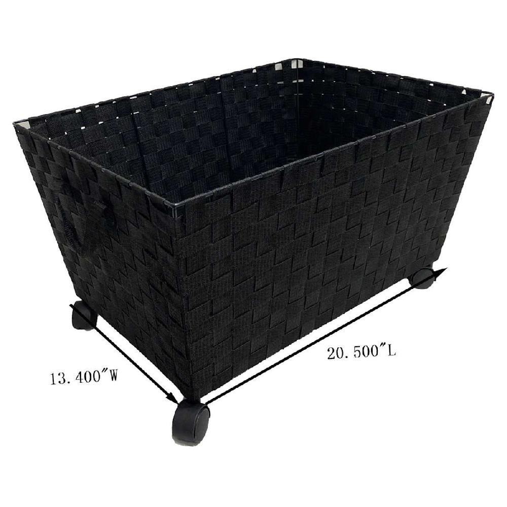 At Home Woven Band Laundry Basket With Wheels Black