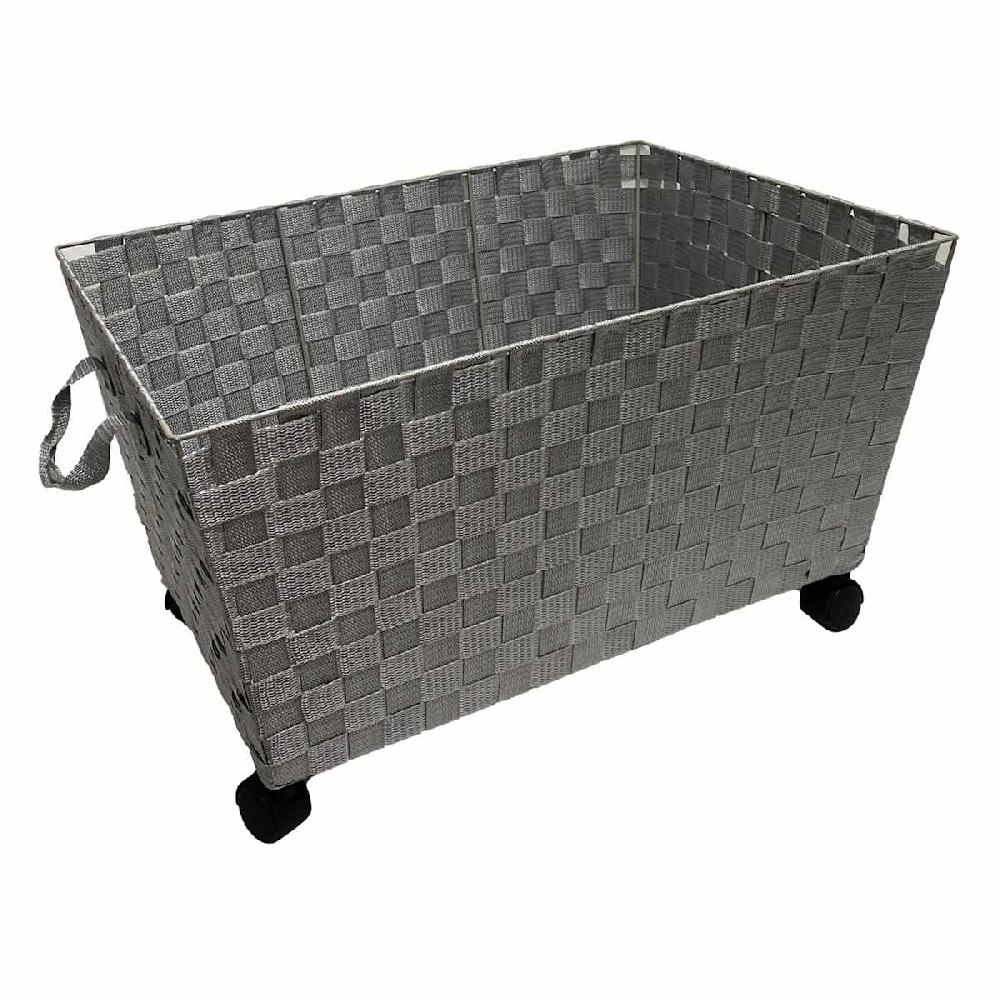 At Home Woven Band Laundry Basket With Wheels Light Grey