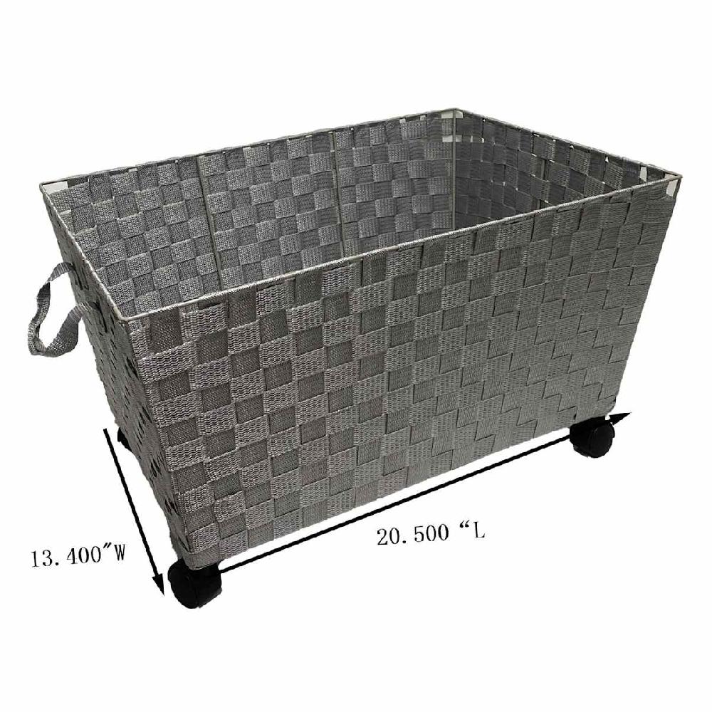 At Home Woven Band Laundry Basket With Wheels Light Grey