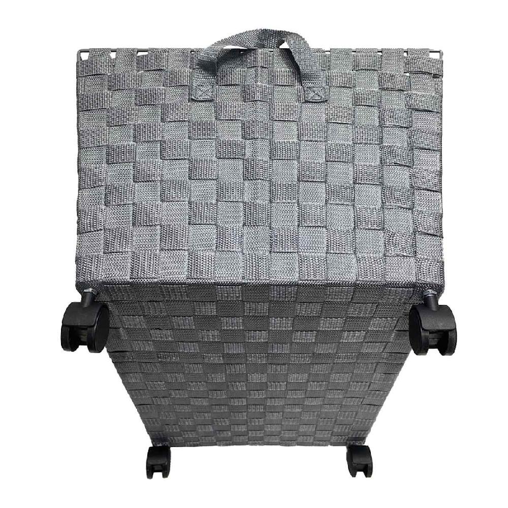 At Home Woven Band Laundry Basket With Wheels Light Grey