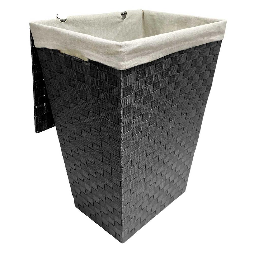 At Home Woven Band Laundry Hamper With Lid & Removable Liner Light Grey