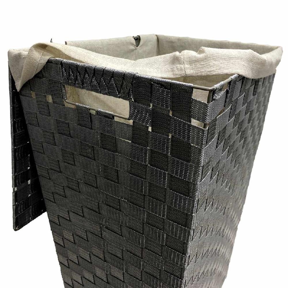 At Home Woven Band Laundry Hamper With Lid & Removable Liner Light Grey