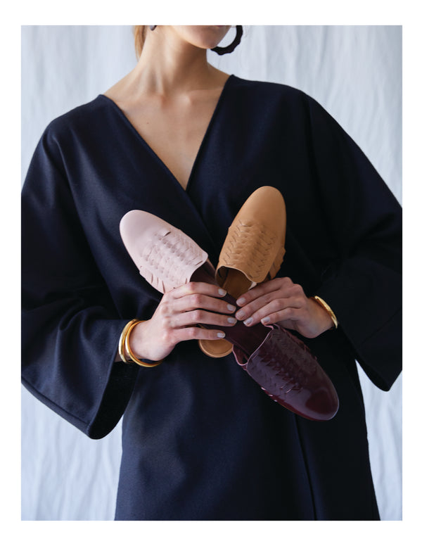 Atelier Delphine Leather Woven Slides In Mulberry