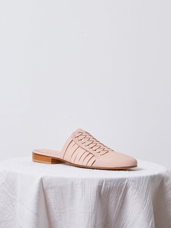 Atelier Delphine Leather Woven Slides In Sirena