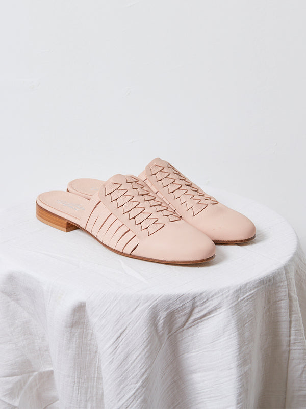 atelier delphine Leather Woven Slides in Sirena