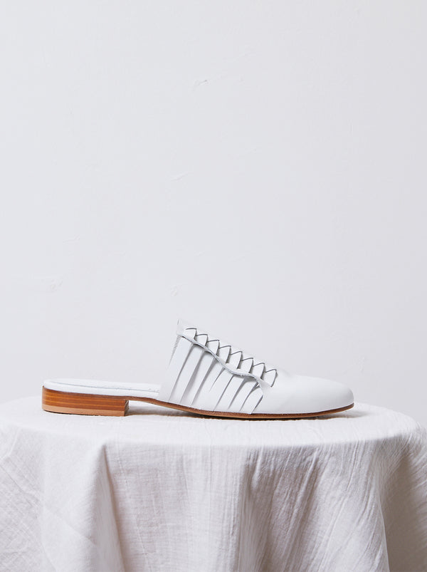 Atelier Delphine Leather Woven Slides In White