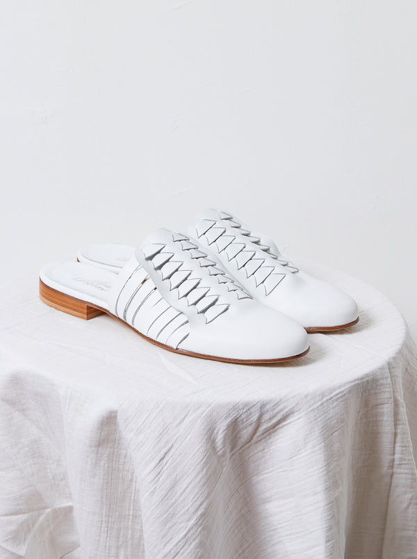 atelier delphine Leather Woven Slides in White
