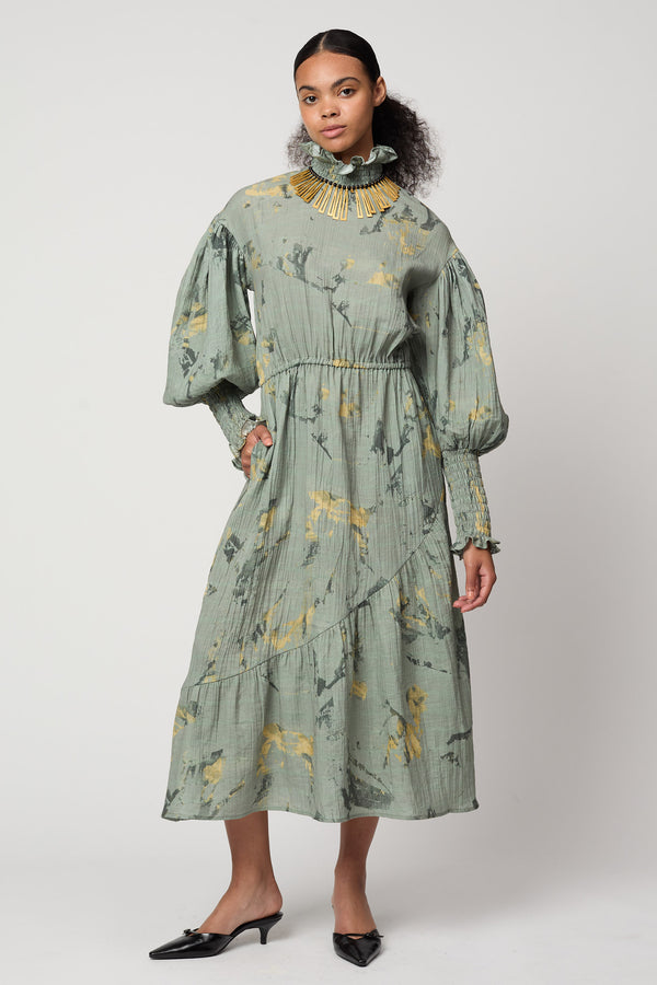 atelier delphine KOHAKU DRESS IN CRINKLED COTTON MARBLE