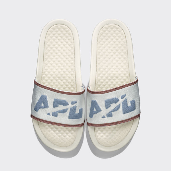 athletic propulsion labs Women's Big Logo TechLoom Slide Ivory / Forged Blue / Beachwood