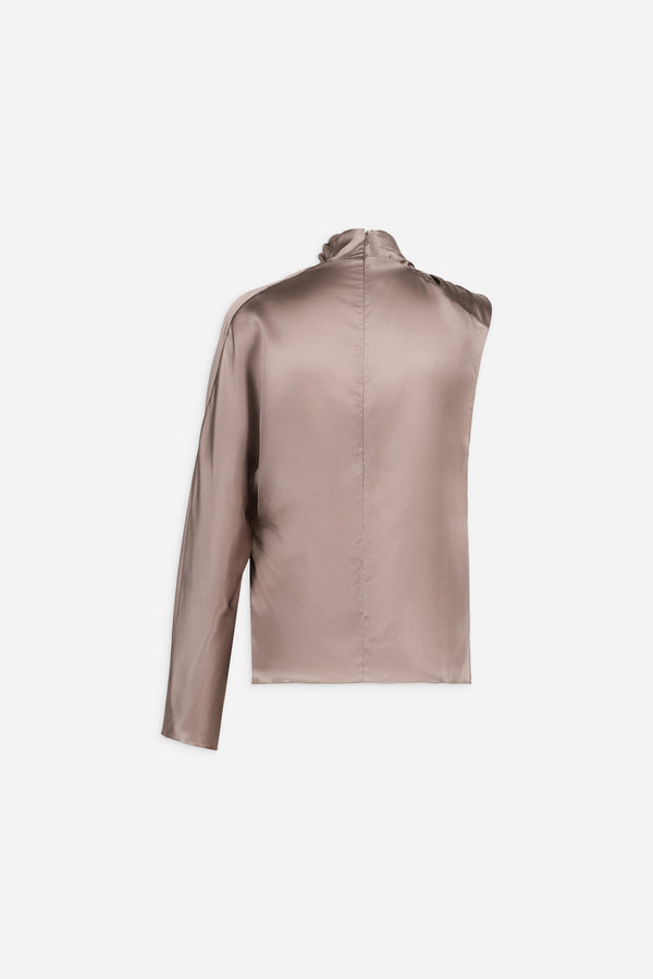 Atlein One Sleeve Draped Silk Top
