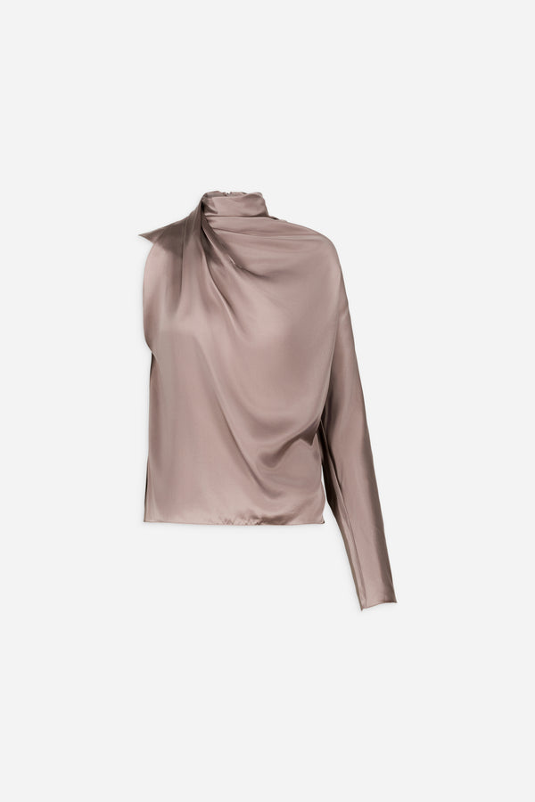 atlein One sleeve draped silk top