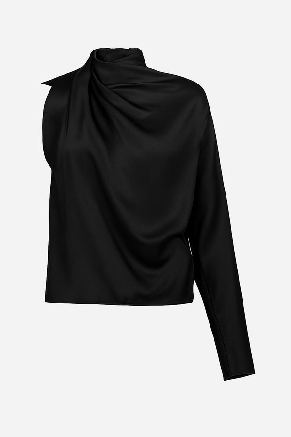 atlein One sleeve draped silk top