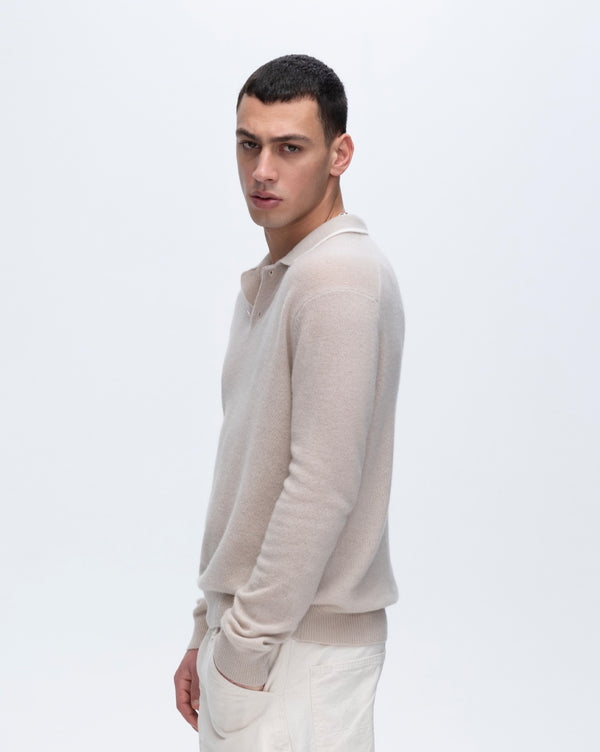 Atm Anthony Thomas Melillo CASHMERE LONG SLEEVE POLO SWEATER WITH TIPPING