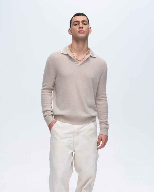 Atm Anthony Thomas Melillo CASHMERE LONG SLEEVE POLO SWEATER WITH TIPPING