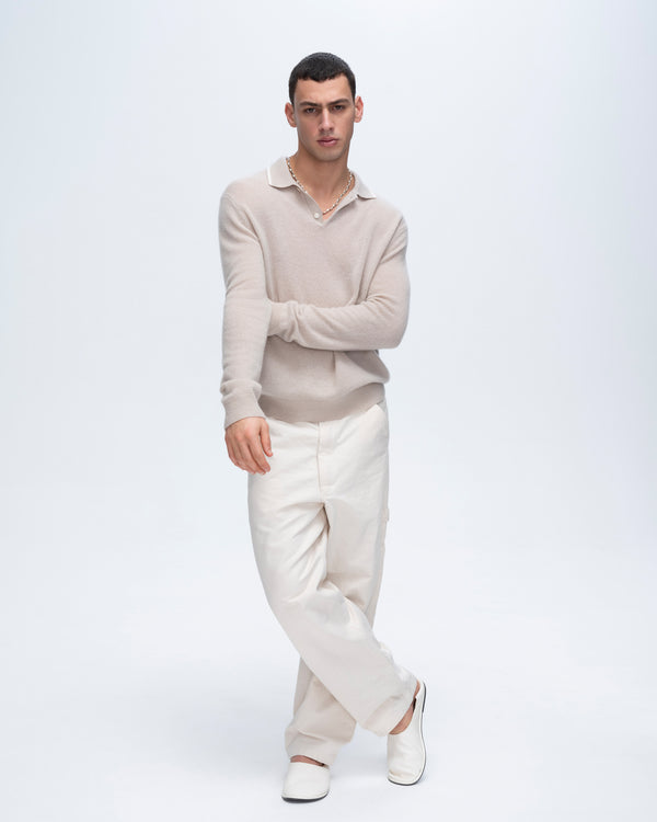 atm anthony thomas melillo CASHMERE LONG SLEEVE POLO SWEATER WITH TIPPING