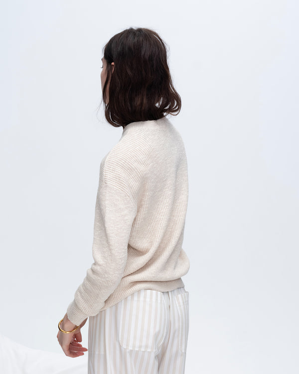 Atm Anthony Thomas Melillo COTTON BLEND PINTUCK DETAIL CREW NECK SWEATER