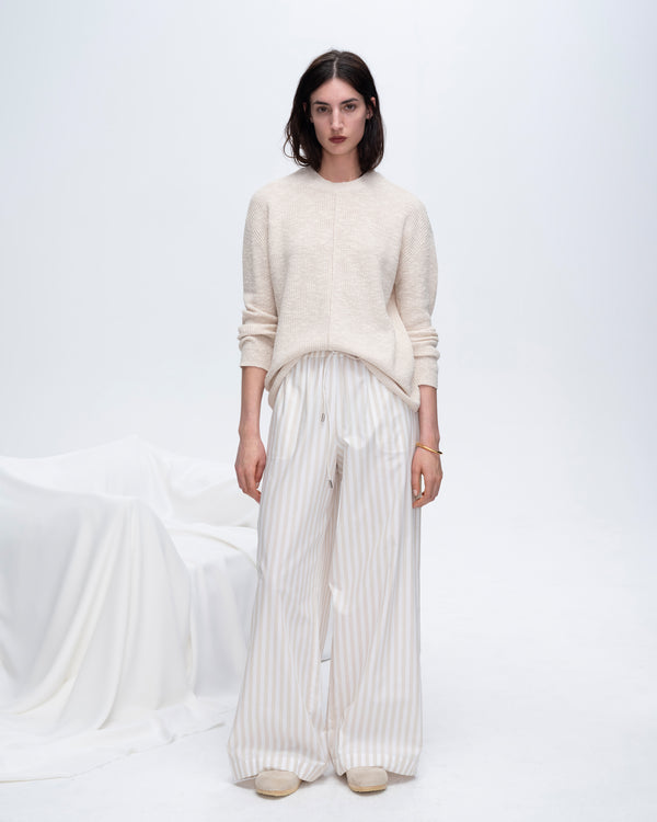 atm anthony thomas melillo COTTON BLEND PINTUCK DETAIL CREW NECK SWEATER