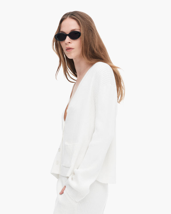 Atm Anthony Thomas Melillo COTTON CASHMERE RIBBED LONG SLEEVE CARDIGAN