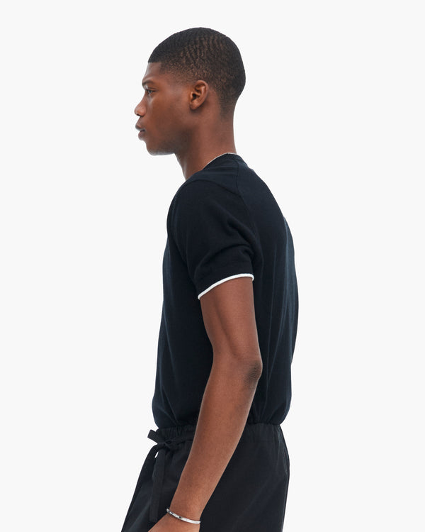 Atm Anthony Thomas Melillo COTTON CASHMERE SHORT SLEEVE CREW NECK SWEATER WITH TIPPING