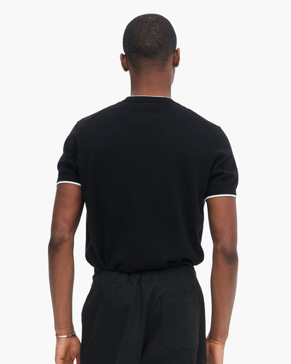 Atm Anthony Thomas Melillo COTTON CASHMERE SHORT SLEEVE CREW NECK SWEATER WITH TIPPING