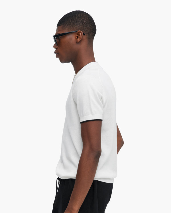 Atm Anthony Thomas Melillo COTTON CASHMERE SHORT SLEEVE CREW NECK SWEATER WITH TIPPING