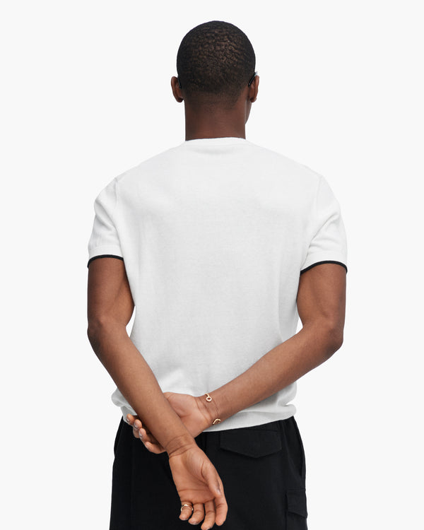 Atm Anthony Thomas Melillo COTTON CASHMERE SHORT SLEEVE CREW NECK SWEATER WITH TIPPING