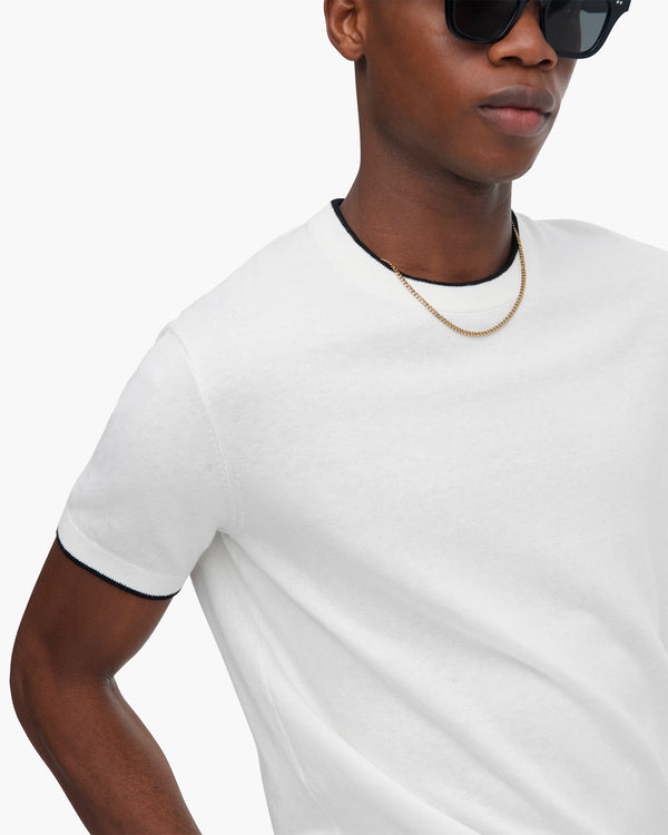 Atm Anthony Thomas Melillo COTTON CASHMERE SHORT SLEEVE CREW NECK SWEATER WITH TIPPING