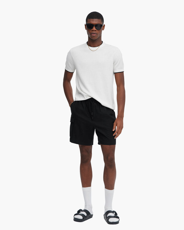 atm anthony thomas melillo COTTON CASHMERE SHORT SLEEVE CREW NECK SWEATER WITH TIPPING