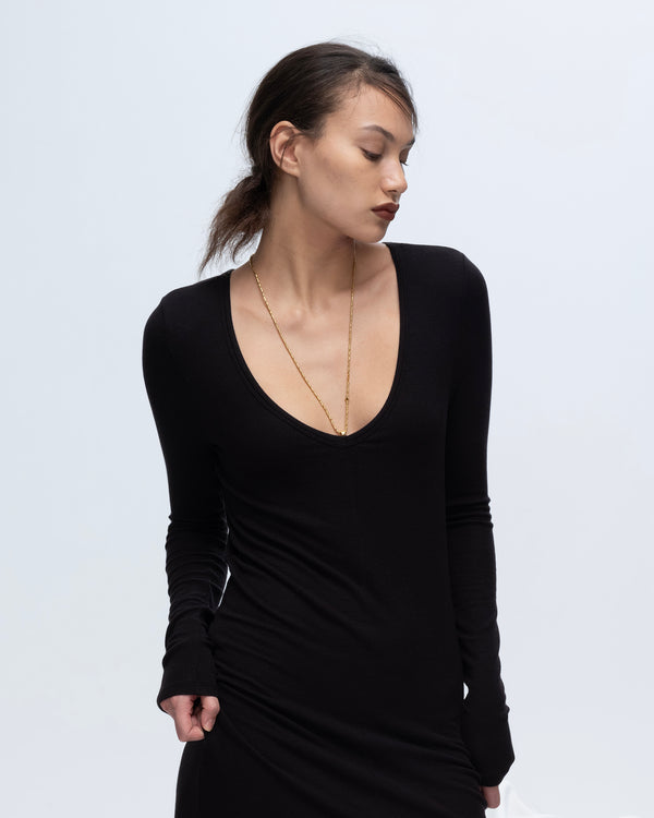 Atm Anthony Thomas Melillo MODAL RIB LONG SLEEVE DEEP V-NECK MIDI DRESS