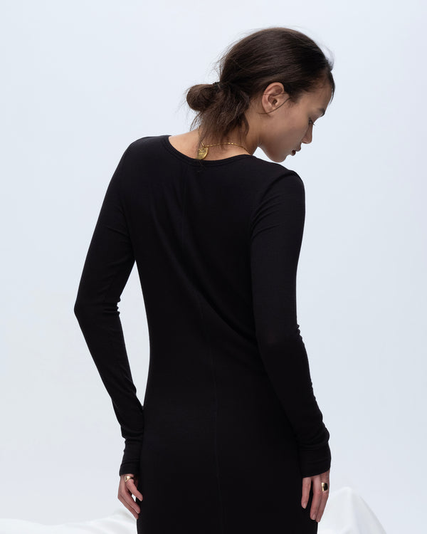 Atm Anthony Thomas Melillo MODAL RIB LONG SLEEVE DEEP V-NECK MIDI DRESS