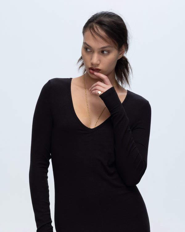 Atm Anthony Thomas Melillo MODAL RIB LONG SLEEVE DEEP V-NECK MIDI DRESS