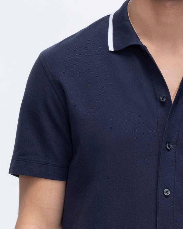 Atm Anthony Thomas Melillo PIQUE BUTTON FRONT SHIRT WITH TIPPING