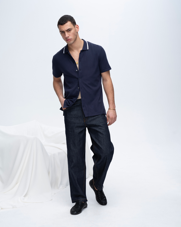 atm anthony thomas melillo PIQUE BUTTON FRONT SHIRT WITH TIPPING