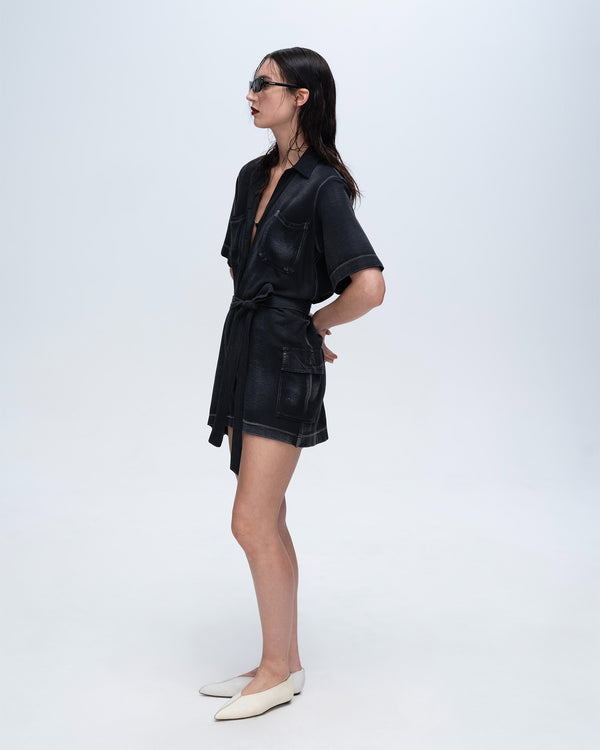Atm Anthony Thomas Melillo PIQUE MIXED MEDIA SHORT SLEEVE ROMPER