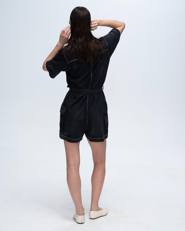 Atm Anthony Thomas Melillo PIQUE MIXED MEDIA SHORT SLEEVE ROMPER
