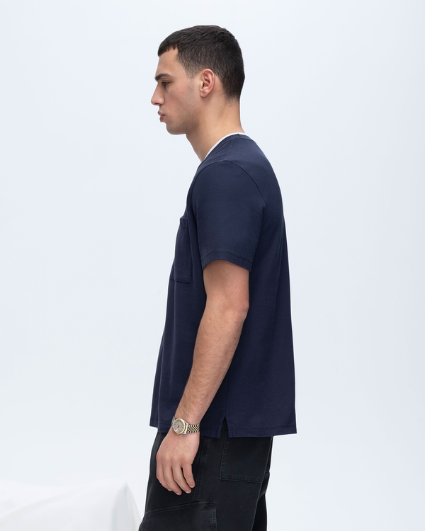 Atm Anthony Thomas Melillo PIQUE SHORT SLEEVE CREW NECK POCKET TEE WITH TIPPING