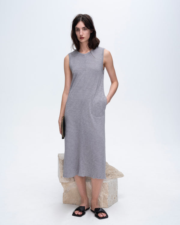 atm anthony thomas melillo SLUB JERSEY CHROMA WASH SLEEVELESS CREW NECK MIDI DRESS