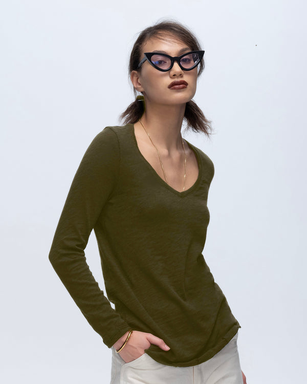 Atm Anthony Thomas Melillo SLUB JERSEY LONG SLEEVE V-NECK TEE