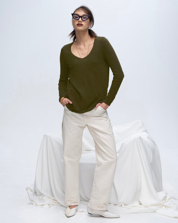 atm anthony thomas melillo SLUB JERSEY LONG SLEEVE V-NECK TEE