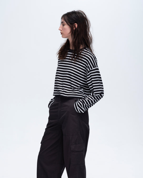 Atm Anthony Thomas Melillo STRIPE CLASSIC JERSEY LONG SLEEVE CREW NECK BOXY TEE