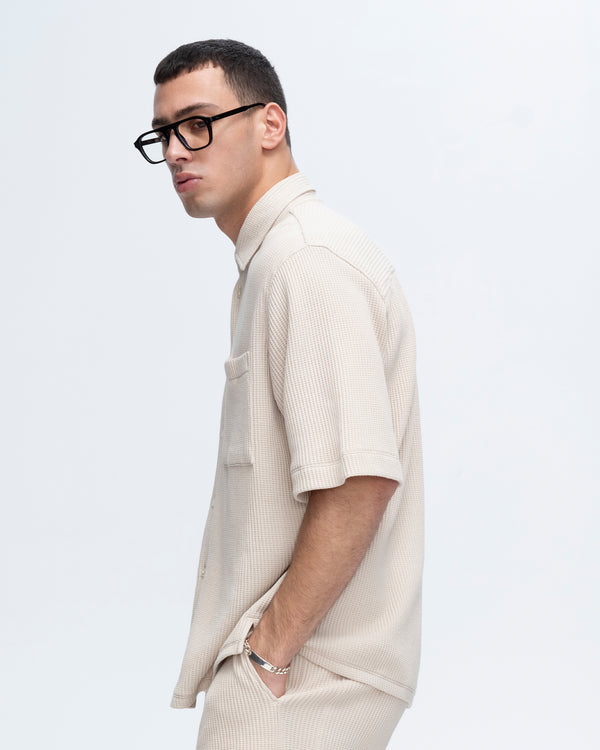 Atm Anthony Thomas Melillo WAFFLE SHORT SLEEVE BUTTON FRONT POCKET SHIRT