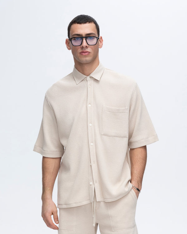 atm anthony thomas melillo WAFFLE SHORT SLEEVE BUTTON FRONT POCKET SHIRT