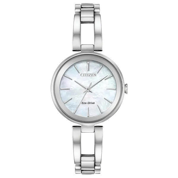 au maison Axiom - Ladies Eco-Drive EM0630-51D Steel Pearl Dial Watch
