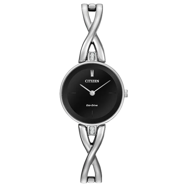 au maison Axiom - Ladies Eco-Drive EX1420-50E Black Dial Bangle Watch
