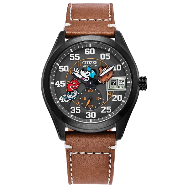 au maison Batter's up Mickey Brown Dial Leather Strap BV1089-05W