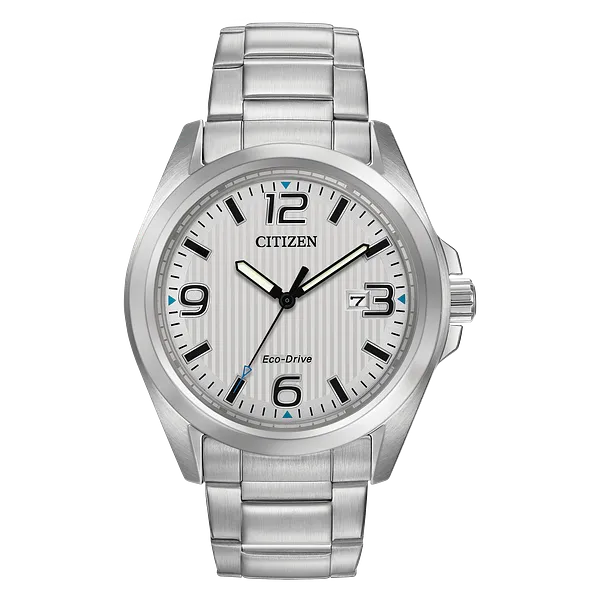au maison Chandler - Men's Eco-Drive Silver Stainless Steel Date Watch