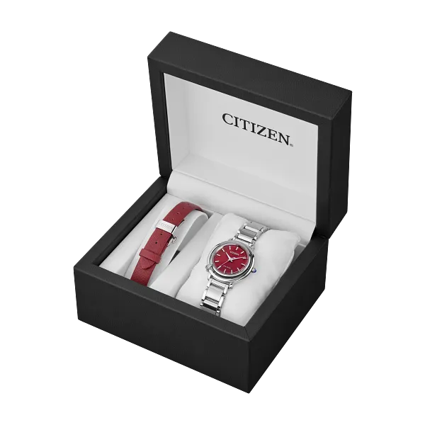Au Maison Citizen L Arcly Red Dial Stainless Steel Bracelet EM1091-67X